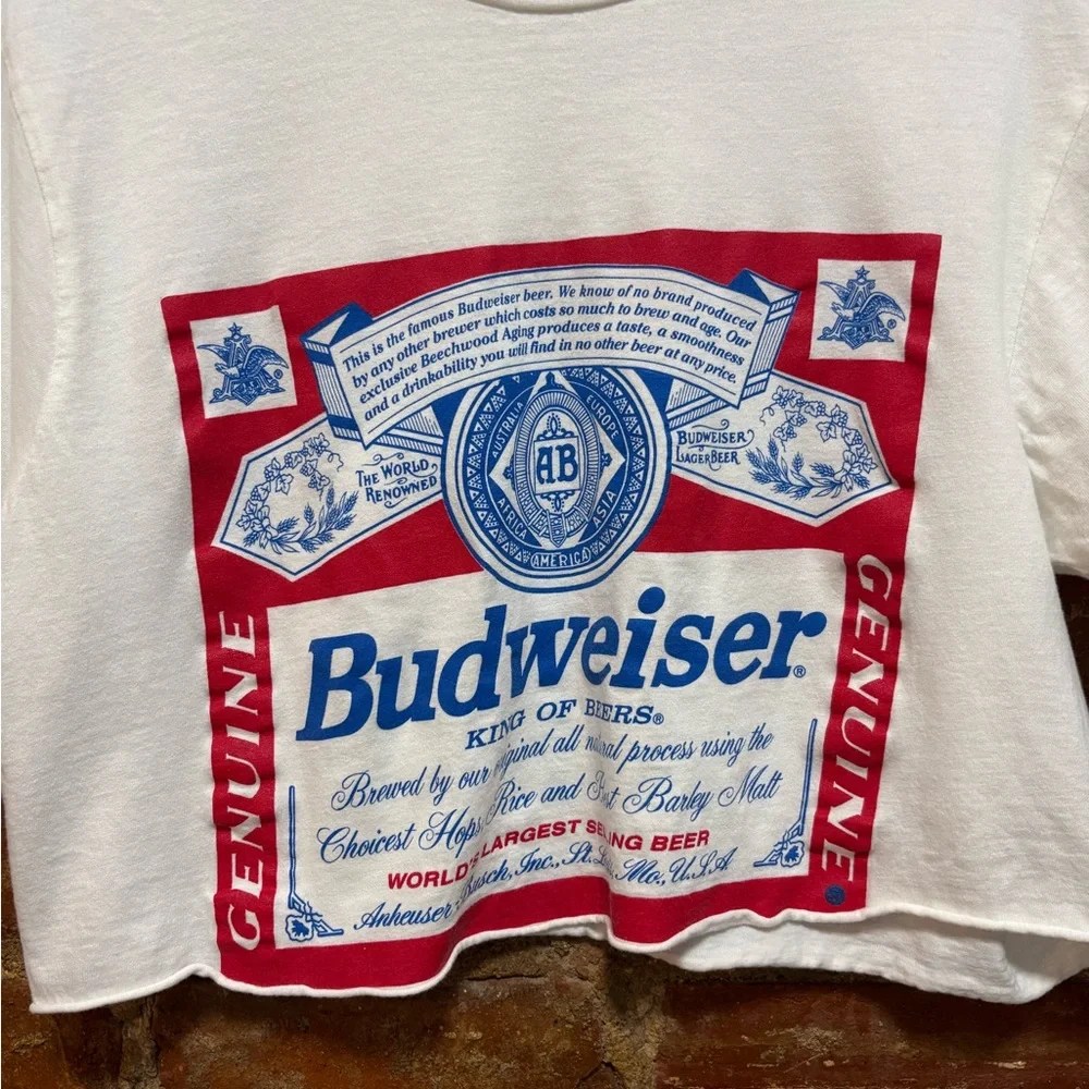 Budweiser Red and Blue Cropped Graphic Tee - Picture 2 of 4